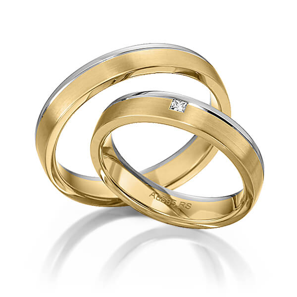 Set Bicolor trouwringen in grijsgoud 14 kt. geelgoud 14 kt. met in totaal 0,03 ct. Princess-Diamant tw,vs van acredo - S-1149-9