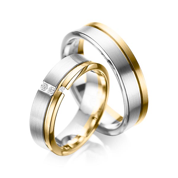 Set Bicolor trouwringen in grijsgoud 14 kt. geelgoud 14 kt. met in totaal 0,05 ct. Briljant tw/si van acredo - A-1088-10