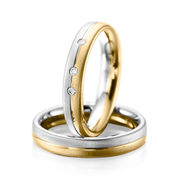 Set Bicolor trouwringen in grijsgoud 14 kt. geelgoud 14 kt. met in totaal 0,06 ct. Briljant tw/si van acredo - A-1086-2