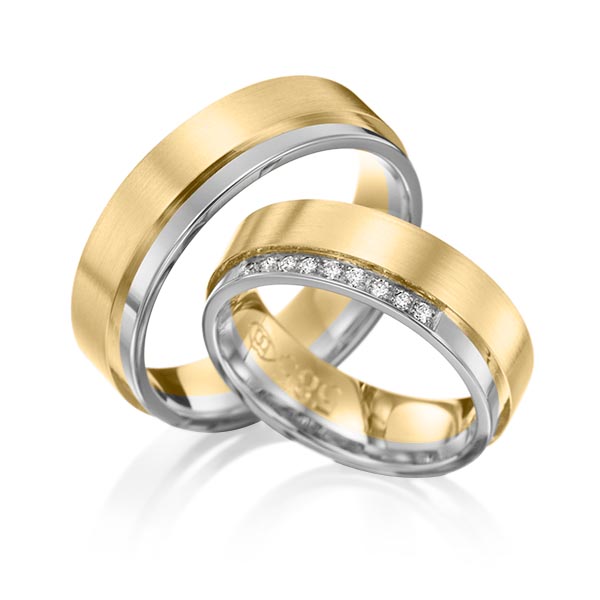 Set Bicolor trouwringen in grijsgoud 14 kt. geelgoud 14 kt. met in totaal 0,09 ct. Briljant tw/si van Eternal Touch - Y-1083-2 Set Bicolor trouwringen in grijsgoud 14 kt. geelgoud 14 kt. met in totaal 0,09 ct. Briljant tw/si van Eternal Touch - Y-1083-2