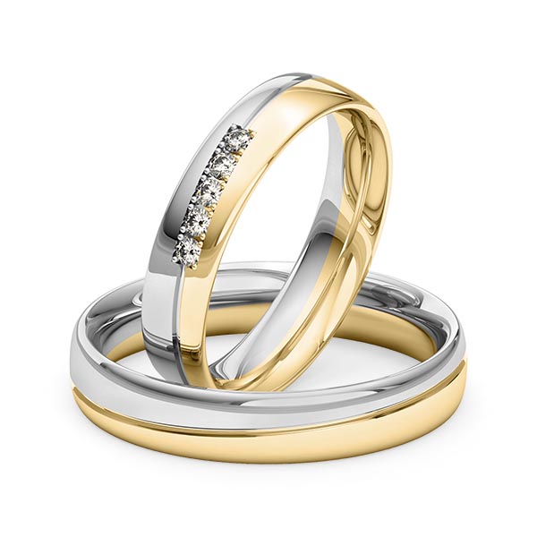 Set Bicolor trouwringen in grijsgoud 14 kt. geelgoud 14 kt. met in totaal 0,1 ct. Briljant tw/si van Merii