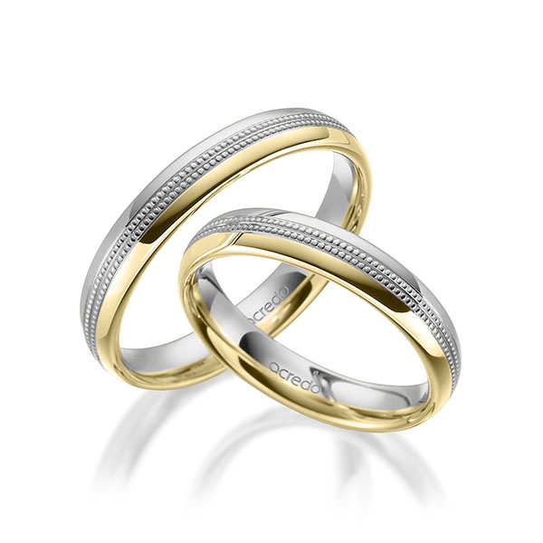 Set Bicolor trouwringen in grijsgoud 14 kt. geelgoud 14 kt. van acredo - A-1760-9 Set Bicolor trouwringen in grijsgoud 14 kt. geelgoud 14 kt. van acredo - A-1760-9