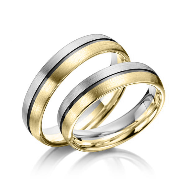 Set Bicolor trouwringen in grijsgoud 14 kt. geelgoud 14 kt. van Merii