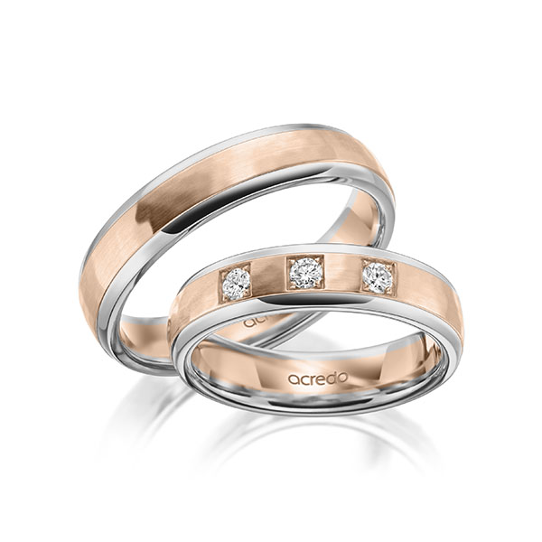 Set Bicolor trouwringen in grijsgoud 14 kt. roodgoud 14 kt. , hamerslag met in totaal 0,15 ct. Briljant tw/si van acredo - A-2011-8
