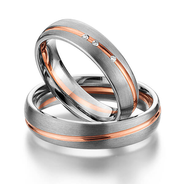 Set Bicolor trouwringen in grijsgoud 14 kt. roodgoud 14 kt. met in totaal 0,024 ct. Briljant tw/si van Eternal Touch