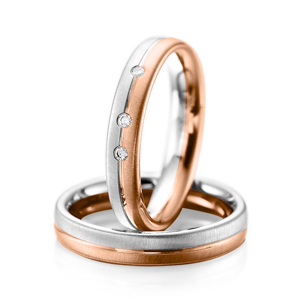 Set Bicolor trouwringen in grijsgoud 14 kt. roodgoud 14 kt. met in totaal 0,06 ct. Briljant tw/si van acredo - A-1086-6