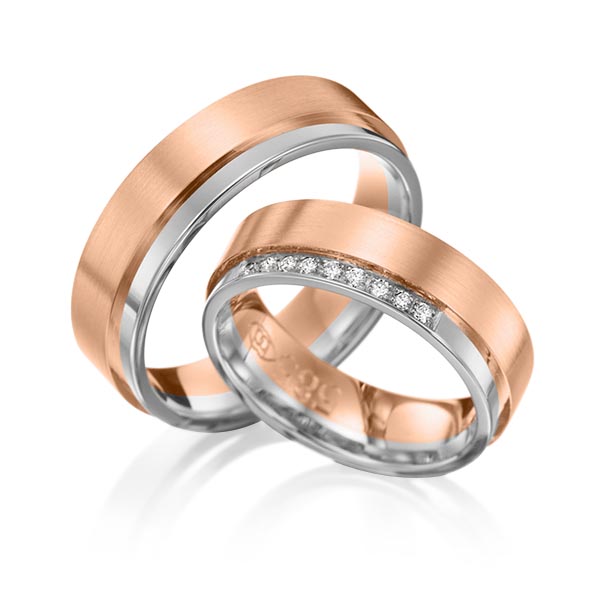Set Bicolor trouwringen in grijsgoud 14 kt. roodgoud 14 kt. met in totaal 0,09 ct. Briljant tw/si van Eternal Touch - Y-1083-13 Set Bicolor trouwringen in grijsgoud 14 kt. roodgoud 14 kt. met in totaal 0,09 ct. Briljant tw/si van Eternal Touch - Y-1083-13