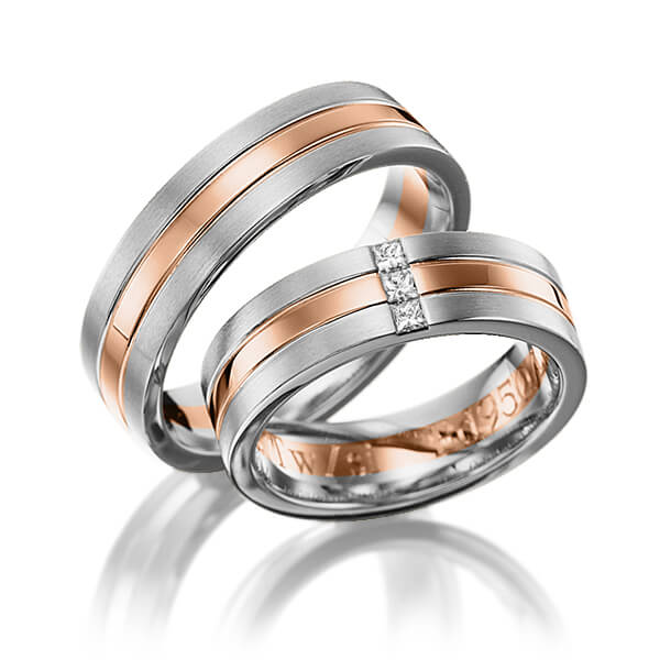 Set Bicolor trouwringen in grijsgoud 14 kt. roodgoud 14 kt. met in totaal 0,12 ct. Princess-Diamant tw/si van Eternal Touch - Y-1148-14 Set Bicolor trouwringen in grijsgoud 14 kt. roodgoud 14 kt. met in totaal 0,12 ct. Princess-Diamant tw/si van Eternal Touch - Y-1148-14