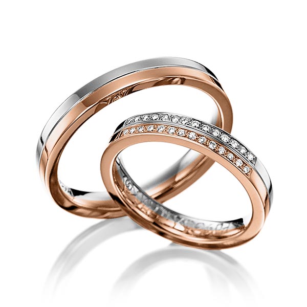 Set Bicolor trouwringen in grijsgoud 14 kt. roodgoud 14 kt. met in totaal 0,14 ct. Briljant tw/si van Eternal Touch - Y-1028-2