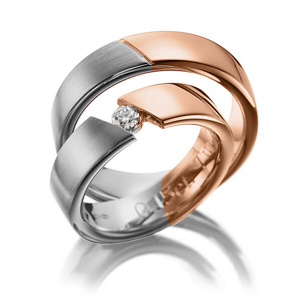 Set Bicolor trouwringen in grijsgoud 14 kt. roodgoud 14 kt. met in totaal 0,15 ct. Briljant tw/si van Eternal Touch