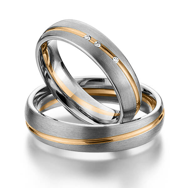 Set Bicolor trouwringen in grijsgoud 14 kt. roségoud 14 kt. met in totaal 0,024 ct. Briljant tw/si van Eternal Touch