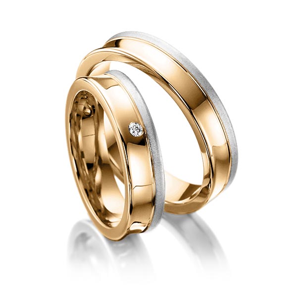 Set Bicolor trouwringen in grijsgoud 14 kt. roségoud 14 kt. met in totaal 0,03 ct. Briljant tw/si van Steinberg - Q-1048-6