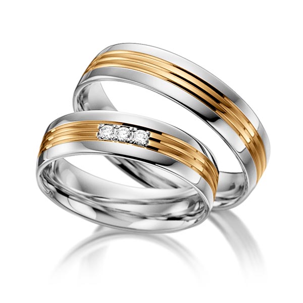 Set Bicolor trouwringen in grijsgoud 14 kt. roségoud 14 kt. met in totaal 0,045 ct. Briljant tw/si van acredo - S-1100-11