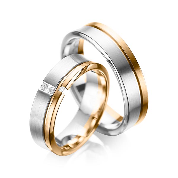 Set Bicolor trouwringen in grijsgoud 14 kt. roségoud 14 kt. met in totaal 0,05 ct. Briljant tw/si van acredo - A-1088-11