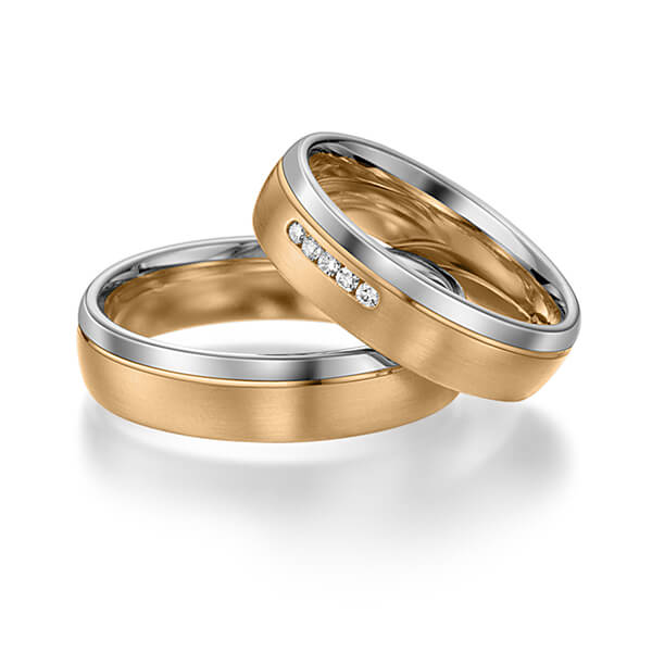 Set Bicolor trouwringen in grijsgoud 14 kt. roségoud 14 kt. met in totaal 0,05 ct. Briljant tw/si van acredo - S-1111-9