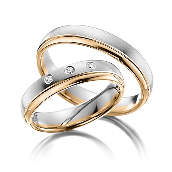 Set Bicolor trouwringen in grijsgoud 14 kt. roségoud 14 kt. met in totaal 0,06 ct. Briljant tw/si van Steinberg - T-1140-9