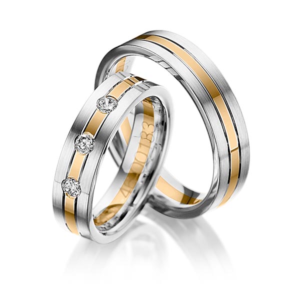 Set Bicolor trouwringen in grijsgoud 14 kt. roségoud 14 kt. met in totaal 0,09 ct. Briljant tw/si van Steinberg - Q-1028-7