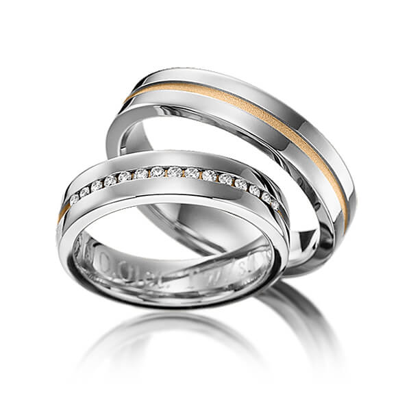 Set Bicolor trouwringen in grijsgoud 14 kt. roségoud 14 kt. met in totaal 0,15 ct. Briljant tw/si van Eternal Touch - Y-1143-11 Set Bicolor trouwringen in grijsgoud 14 kt. roségoud 14 kt. met in totaal 0,15 ct. Briljant tw/si van Eternal Touch - Y-1143-11