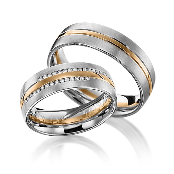 Set Bicolor trouwringen in grijsgoud 14 kt. roségoud 14 kt. met in totaal 0,15 ct. Briljant tw/si van Eternal Touch - Y-1145-14