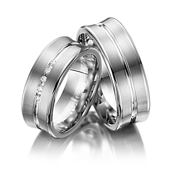 Set Bicolor trouwringen in grijsgoud 14 kt. witgoud 14 kt. met in totaal 0,05 ct. Briljant tw/si van Steinberg