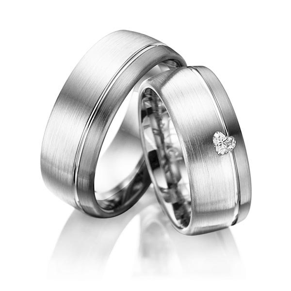 Set Bicolor trouwringen in grijsgoud 14 kt. witgoud 14 kt. met in totaal 0,1 ct. Hart-Diamant tw,vs van Eternal Touch - Y-1011-7