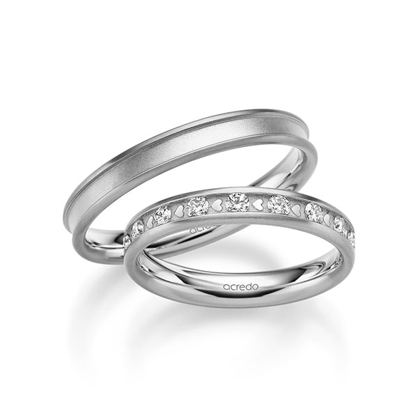 Set Bicolor trouwringen in grijsgoud 14 kt. witgoud 14 kt. met in totaal 0,68 ct. Briljant tw/si van acredo