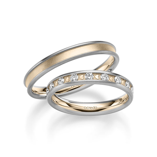 Set Bicolor trouwringen in grijsgoud 18 kt. Signature Goud 750 met in totaal 0,68 ct. Briljant tw/si van acredo - A-2368-2