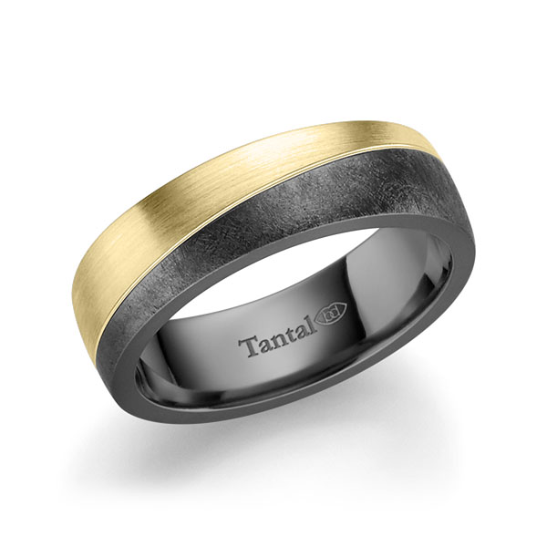 Set Bicolor trouwringen in inside Tantalum , outside geelgoud 14 kt. Tantalum 