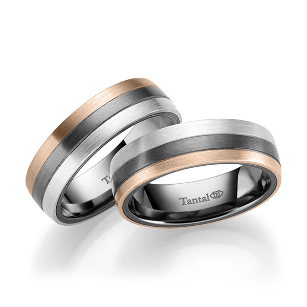 Set Bicolor trouwringen in inside Tantalum , outside zilver 925 Tantalum roodgoud 18 kt. 