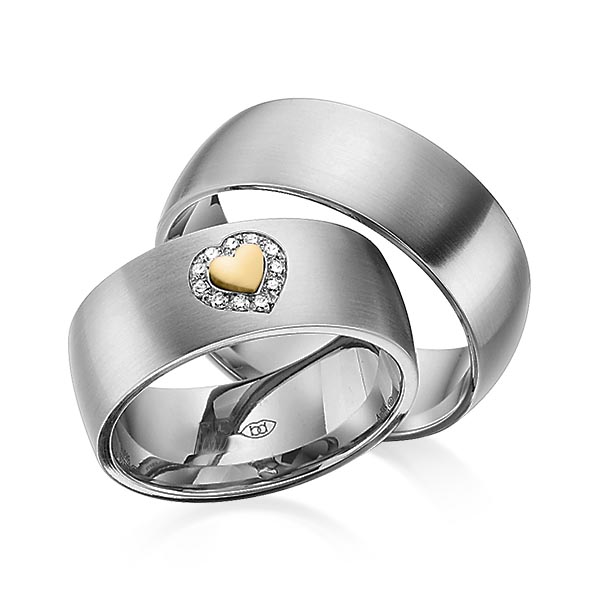 Set Bicolor trouwringen in palladium 14 kt. geelgoud 14 kt. met in totaal 0,055 ct. Briljant tw/si van Eternal Touch