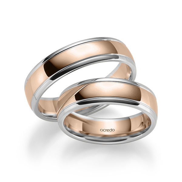 Set Bicolor trouwringen in palladium 950 roodgoud 18 kt. van acredo - S-1288-1