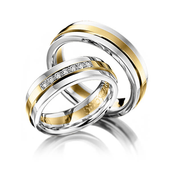 Set Bicolor trouwringen in platina 950 geelgoud 18 kt. met in totaal 0,14 ct. Briljant tw/si van Eternal Touch - Y-1142-14 Set Bicolor trouwringen in platina 950 geelgoud 18 kt. met in totaal 0,14 ct. Briljant tw/si van Eternal Touch - Y-1142-14