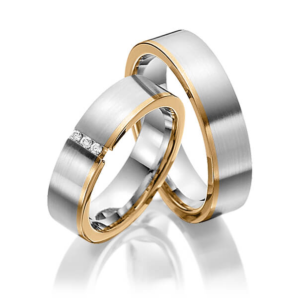 Set Bicolor trouwringen in platina 950 roségoud 18 kt. met in totaal 0,045 ct. Briljant tw/si van Eternal Touch
