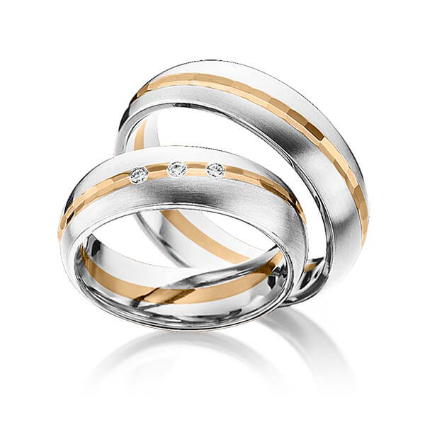 Set Bicolor trouwringen in platina 950 roségoud 18 kt. met in totaal 0,045 ct. Briljant tw/si van Eternal Touch