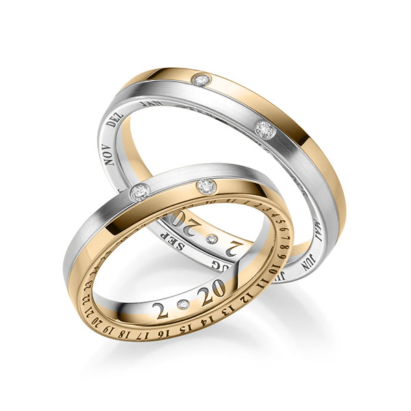 Set Bicolor trouwringen in platina 950 roségoud 18 kt. met in totaal 0,12 ct. Briljant tw/si tw,vs van acredo - A-2293-1