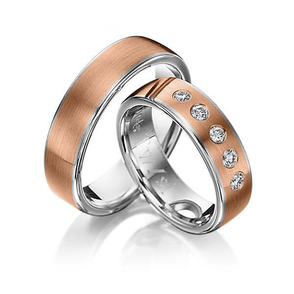 Set Bicolor trouwringen in ring grijsgoud 14 kt. inlay grijsgoud 14 kt. met in totaal 0,25 ct. Briljant tw/si van Eternal Touch - Y-1154-14