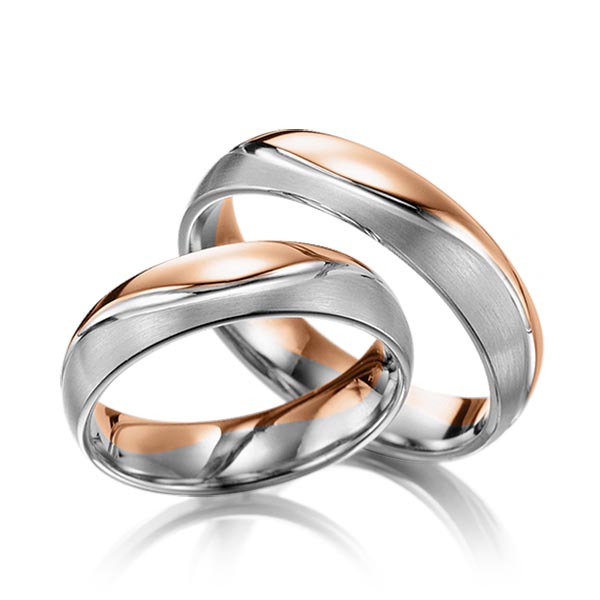 Set Bicolor trouwringen in roodgoud 14 kt. dark grey gold 14 kt. van Steinberg - Q-1389-14