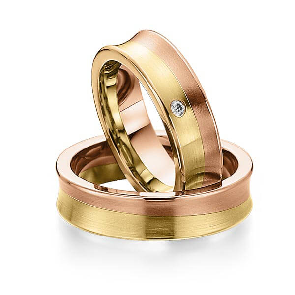 Set Bicolor trouwringen in roodgoud 14 kt. geelgoud 14 kt. met in totaal 0,03 ct. Briljant tw/si van Eternal Touch