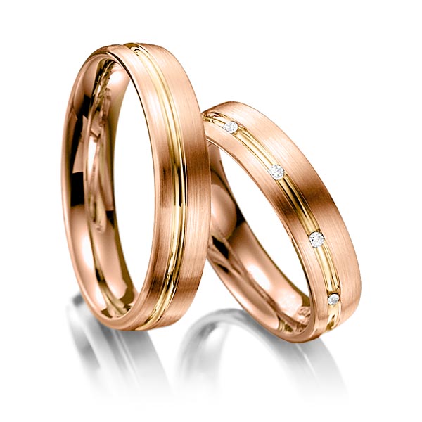 Set Bicolor trouwringen in roodgoud 14 kt. geelgoud 14 kt. met in totaal 0,05 ct. Briljant tw/si van Steinberg - Q-1198-15 Set Bicolor trouwringen in roodgoud 14 kt. geelgoud 14 kt. met in totaal 0,05 ct. Briljant tw/si van Steinberg - Q-1198-15