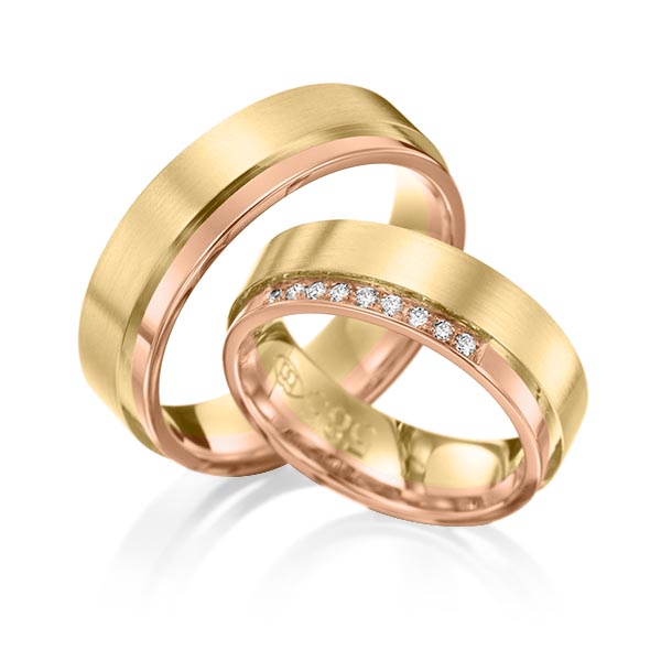 Set Bicolor trouwringen in roodgoud 14 kt. geelgoud 14 kt. met in totaal 0,09 ct. Briljant tw/si van Eternal Touch - Y-1083-17