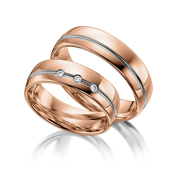 Set Bicolor trouwringen in roodgoud 14 kt. grijsgoud 14 kt. met in totaal 0,045 ct. Briljant tw/si van acredo - S-1097-12 Set Bicolor trouwringen in roodgoud 14 kt. grijsgoud 14 kt. met in totaal 0,045 ct. Briljant tw/si van acredo - S-1097-12