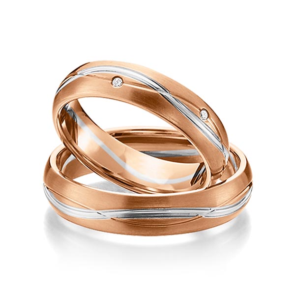 Set Bicolor trouwringen in roodgoud 14 kt. grijsgoud 14 kt. met in totaal 0,06 ct. Briljant tw/si van acredo - A-1158-9 Set Bicolor trouwringen in roodgoud 14 kt. grijsgoud 14 kt. met in totaal 0,06 ct. Briljant tw/si van acredo - A-1158-9