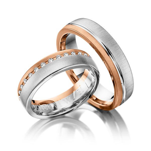 Set Bicolor trouwringen in roodgoud 14 kt. grijsgoud 14 kt. met in totaal 0,15 ct. Briljant tw/si van Eternal Touch - Y-1024-1