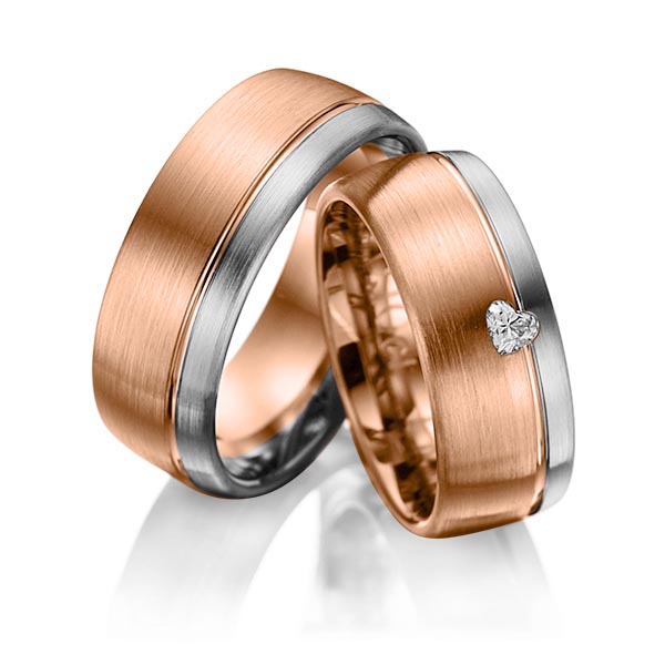 Set Bicolor trouwringen in roodgoud 14 kt. grijsgoud 14 kt. met in totaal 0,1 ct. Hart-Diamant tw,vs van Eternal Touch - Y-1011-3