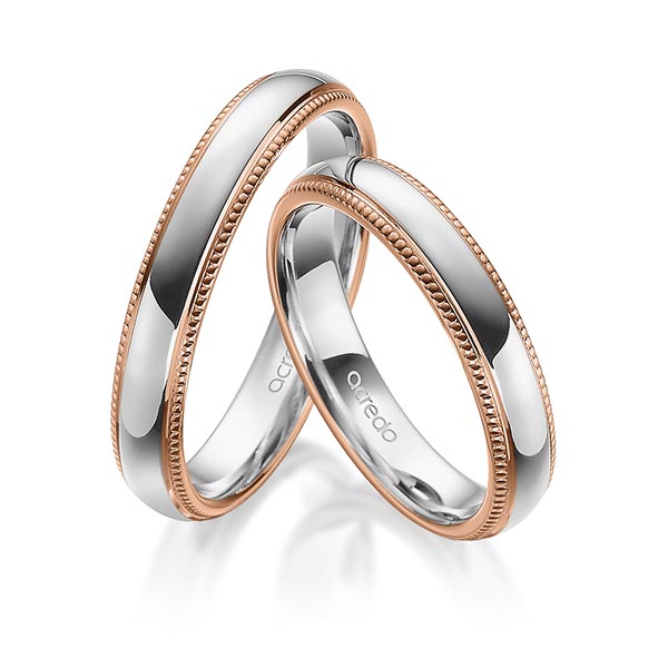 Set Bicolor trouwringen in roodgoud 14 kt. grijsgoud 14 kt. van acredo - A-1766-11 Set Bicolor trouwringen in roodgoud 14 kt. grijsgoud 14 kt. van acredo - A-1766-11