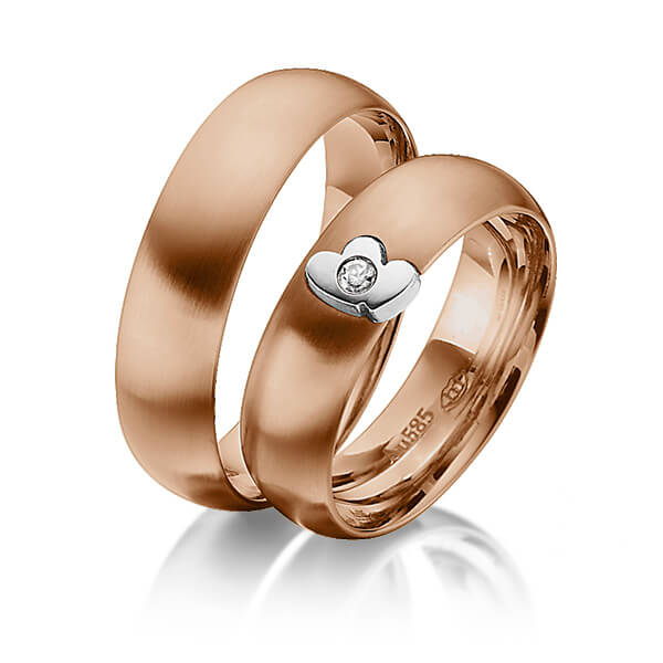 Set Bicolor trouwringen in roodgoud 14 kt. witgoud 14 kt. met in totaal 0,025 ct. Briljant tw/si van Eternal Touch