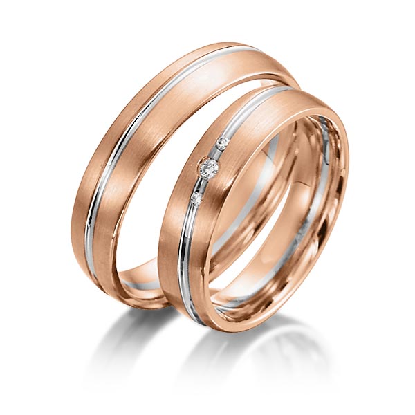 Set Bicolor trouwringen in roodgoud 14 kt. witgoud 14 kt. met in totaal 0,036 ct. Briljant tw/si van acredo - S-1152-3