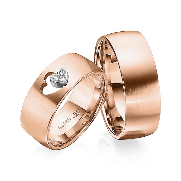 Set Bicolor trouwringen in roodgoud 14 kt. witgoud 14 kt. met in totaal 0,03 ct. Briljant tw/si van Eternal Touch