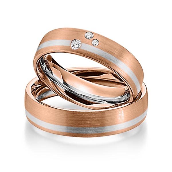 Set Bicolor trouwringen in roodgoud 14 kt. witgoud 14 kt. met in totaal 0,07 ct. Briljant tw/si van Steinberg