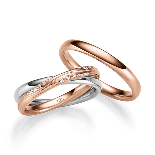 Set Bicolor trouwringen in roodgoud 14 kt. witgoud 14 kt. met in totaal 0,12 ct. Briljant tw,vs van Eternal Touch